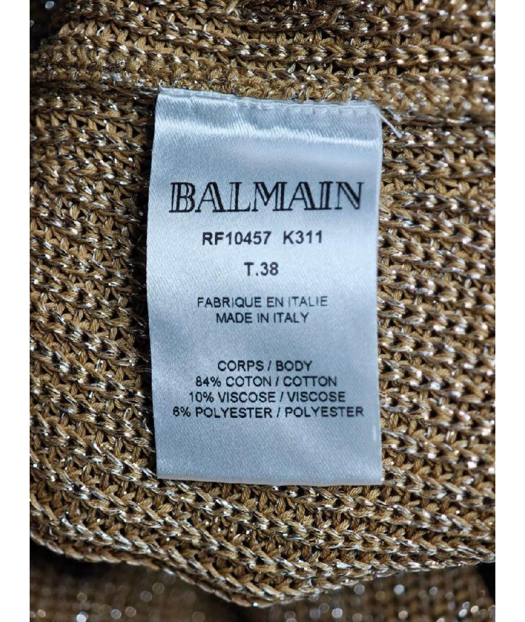 BALMAIN Золотая хлопковая футболка, фото 6