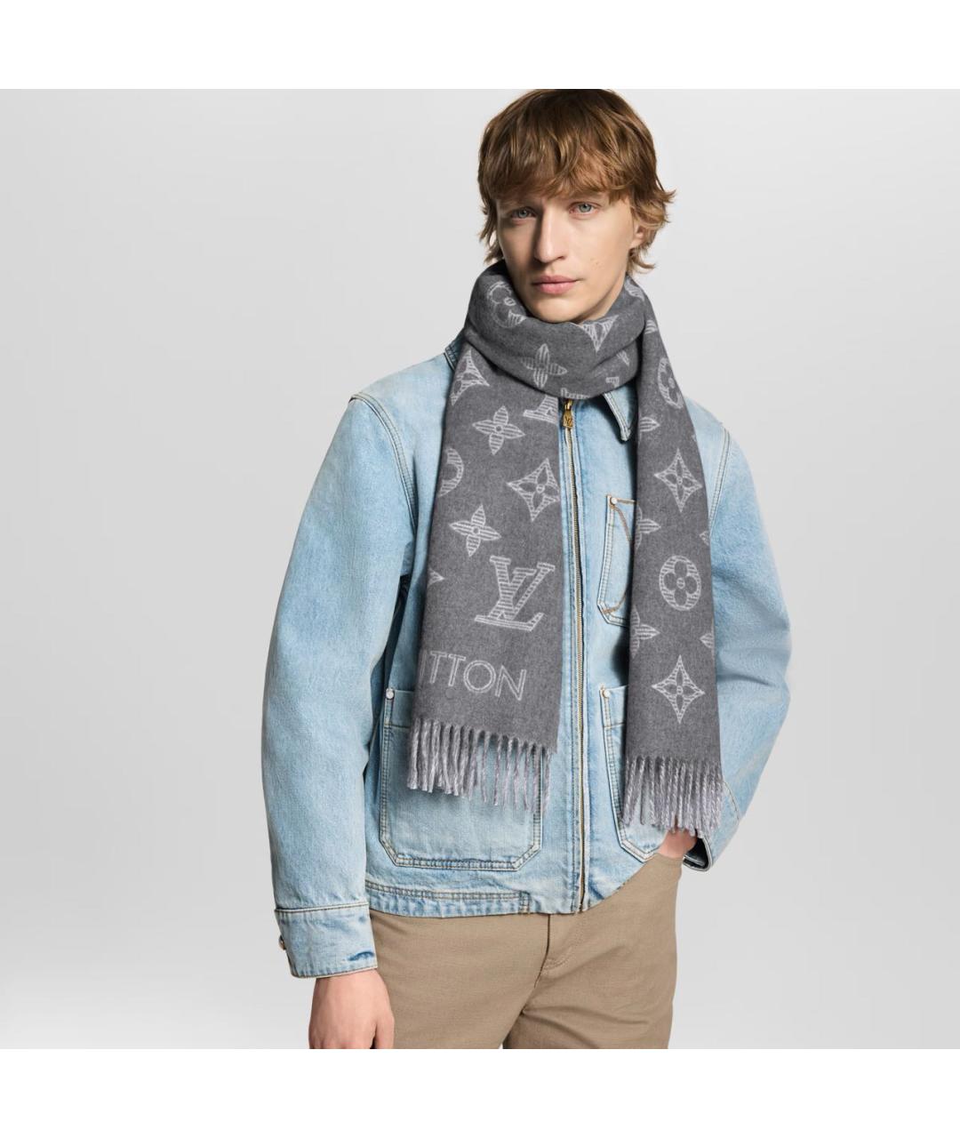 LOUIS VUITTON Серый шерстяной шарф, фото 5