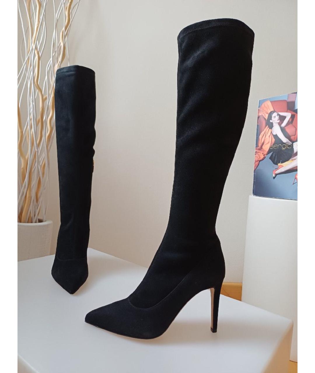 SERGIO ROSSI Черные замшевые сапоги, фото 2