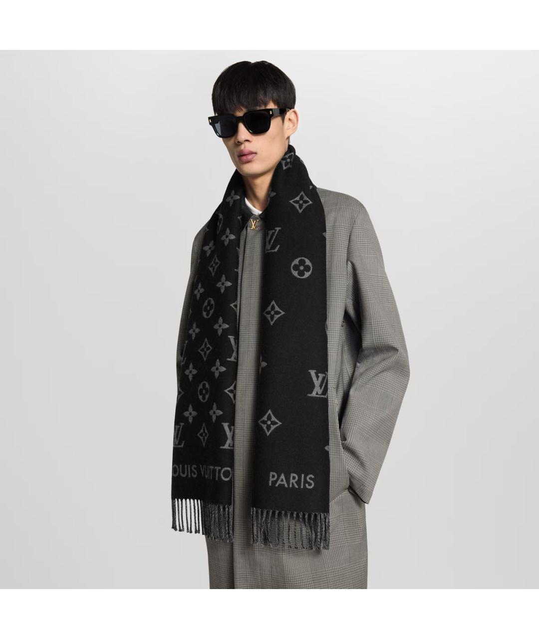 LOUIS VUITTON Черный шерстяной шарф, фото 5