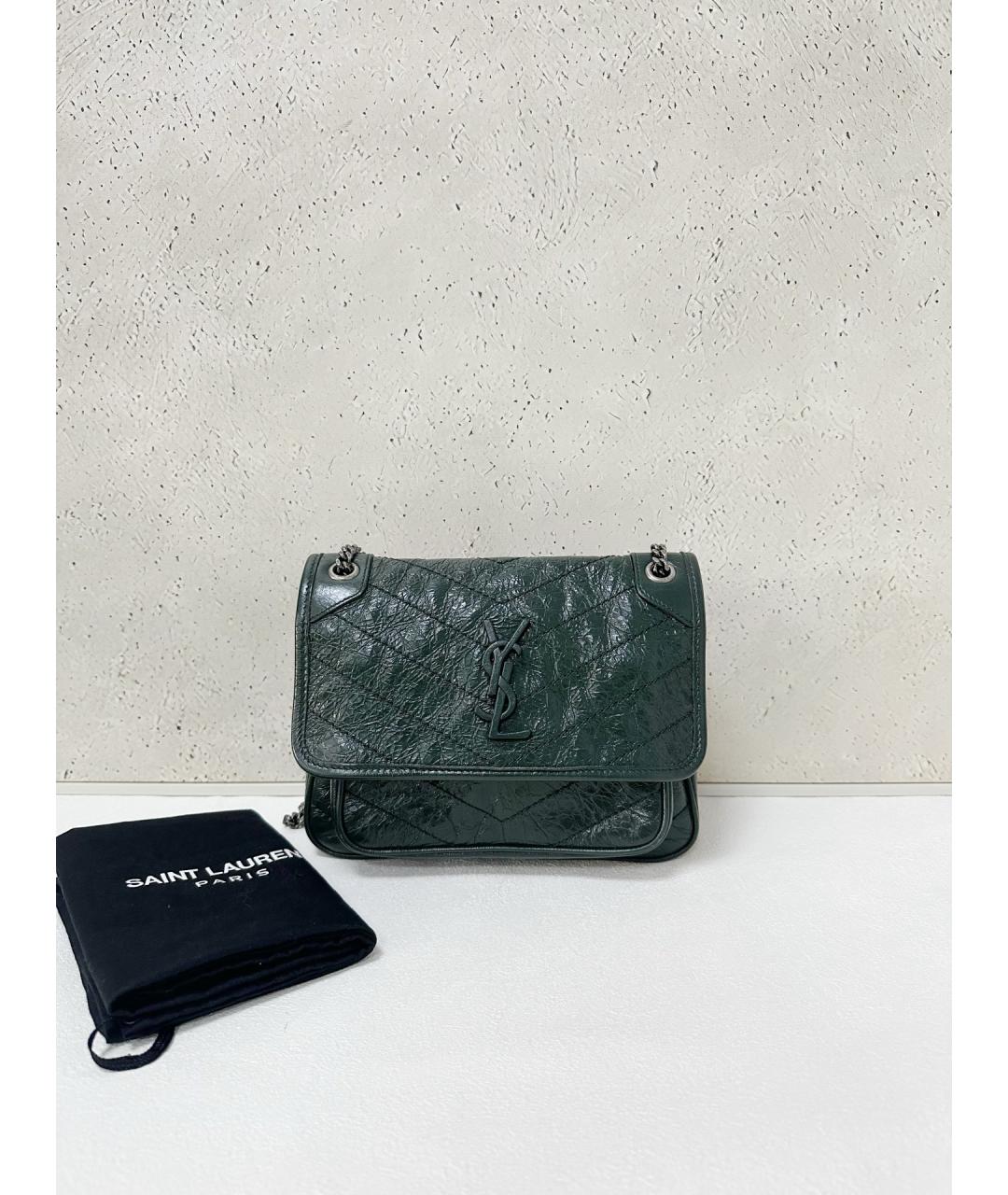 SAINT LAURENT Зеленая кожаная сумка через плечо, фото 7