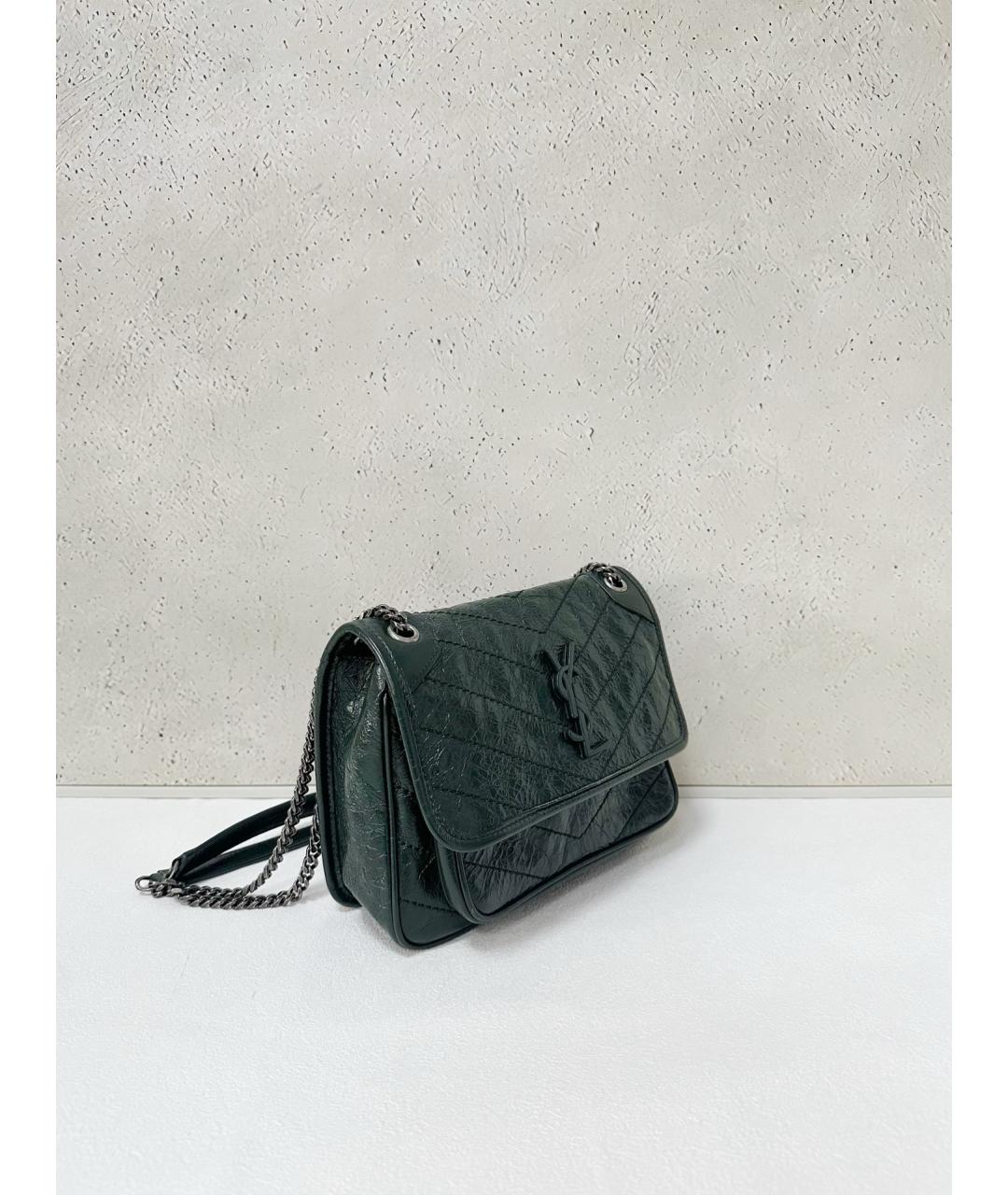 SAINT LAURENT Зеленая кожаная сумка через плечо, фото 4