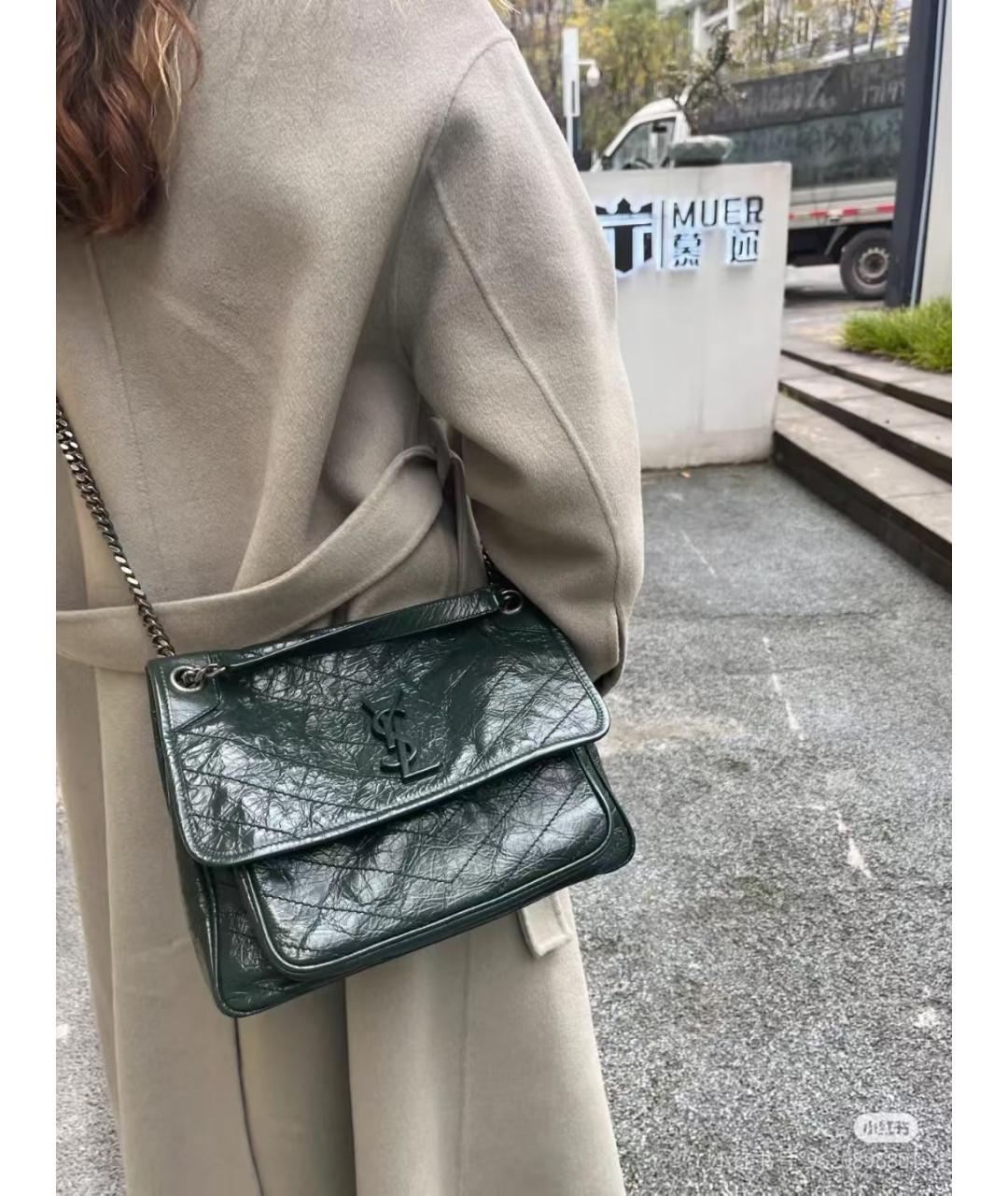 SAINT LAURENT Зеленая кожаная сумка через плечо, фото 6