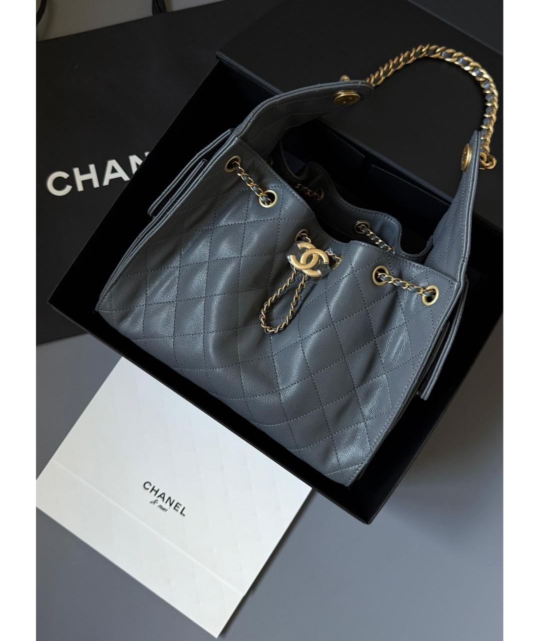 CHANEL Серая кожаная сумка тоут, фото 2