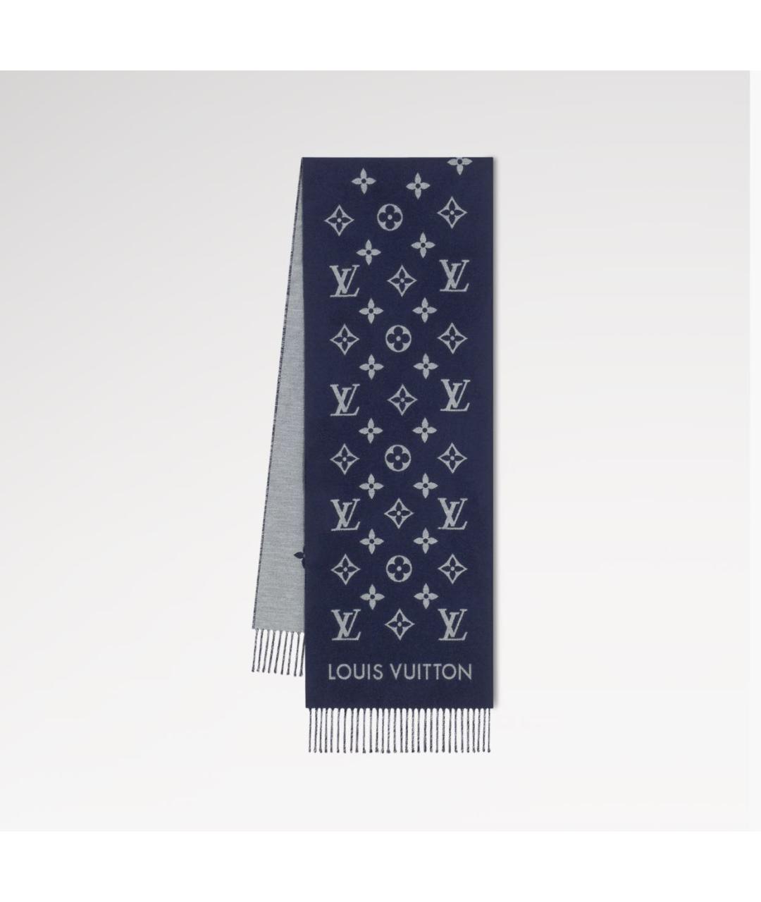 LOUIS VUITTON Темно-синий шерстяной шарф, фото 7