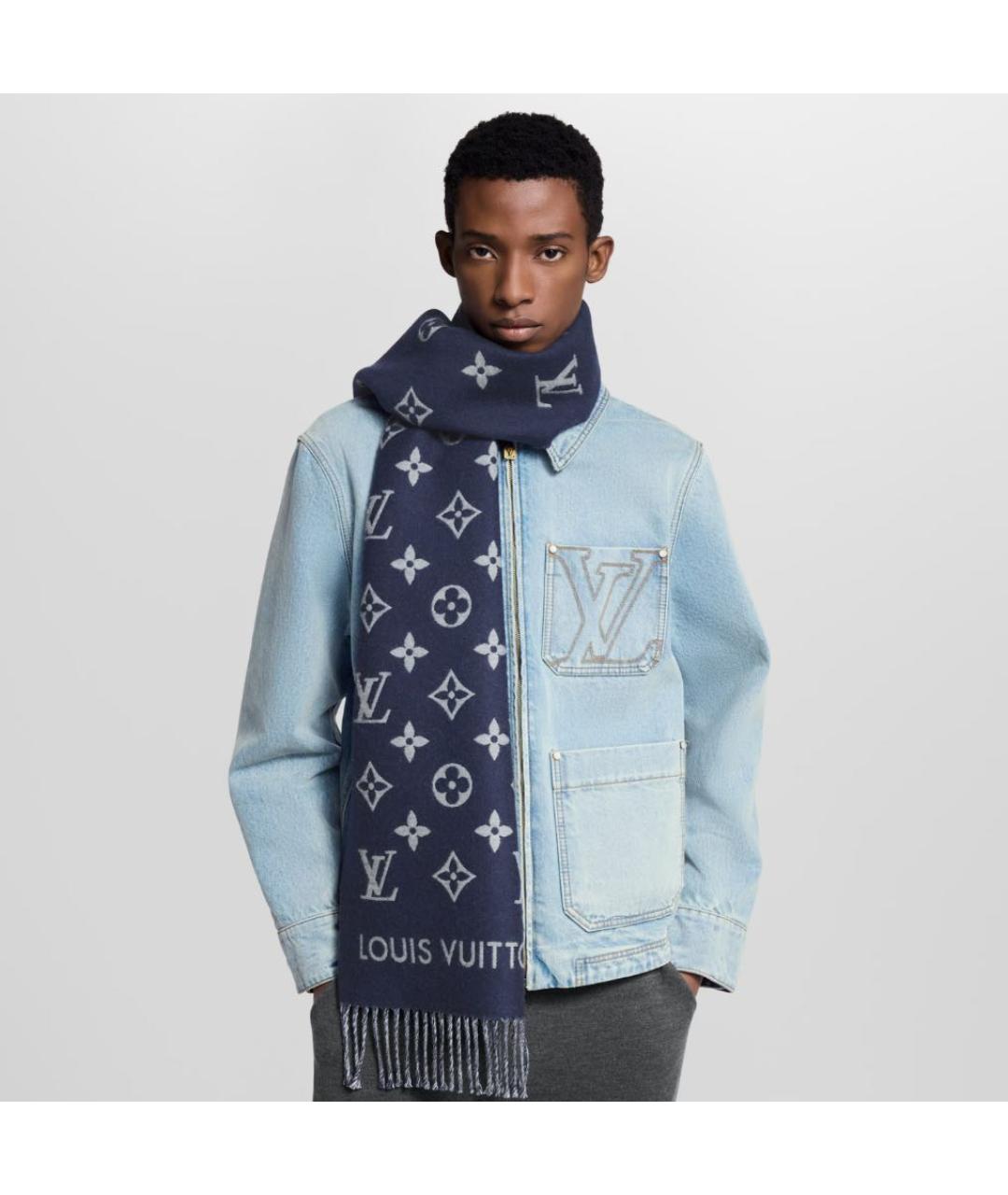 LOUIS VUITTON Темно-синий шерстяной шарф, фото 4