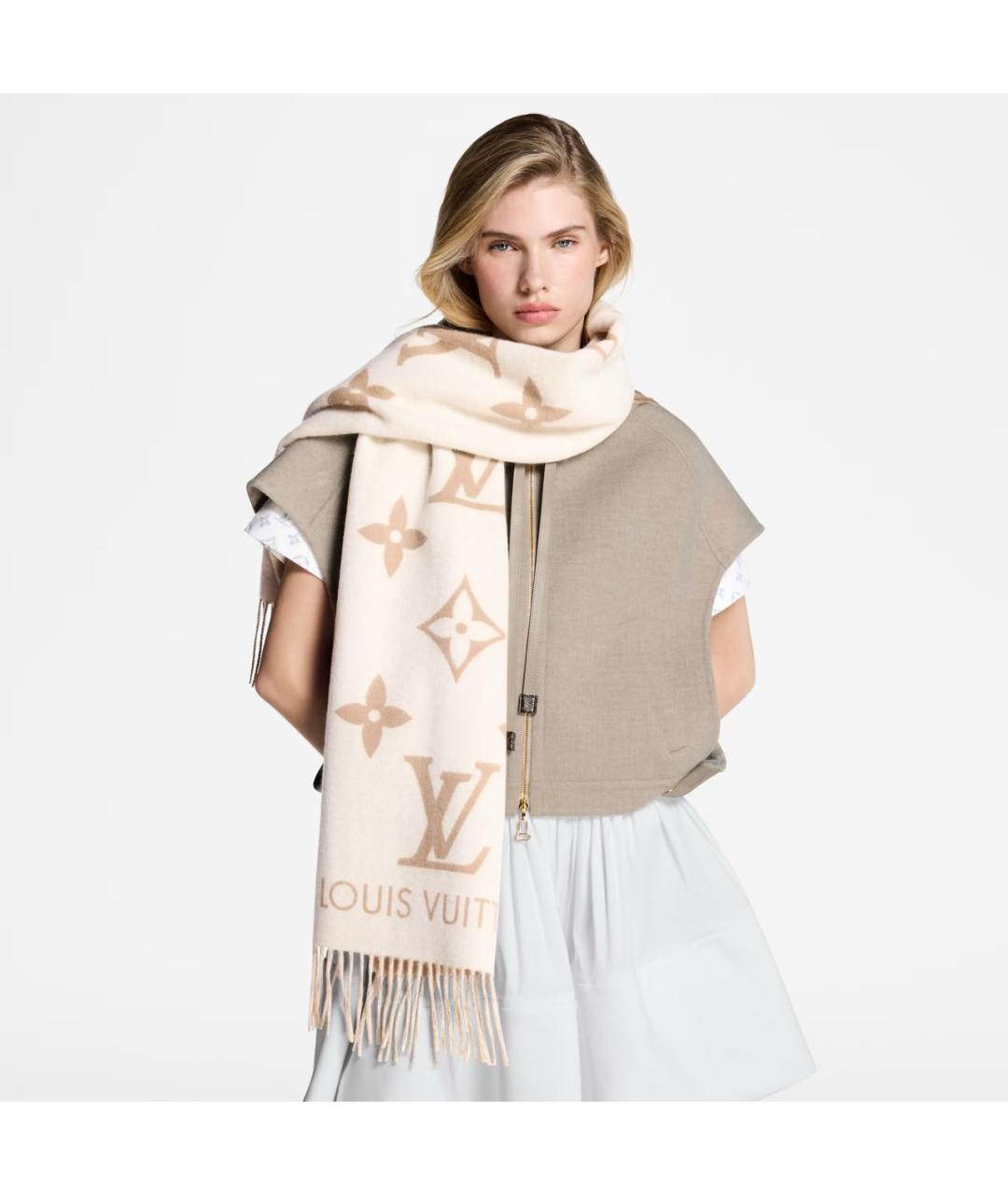 LOUIS VUITTON Бежевый кашемировый шарф, фото 3
