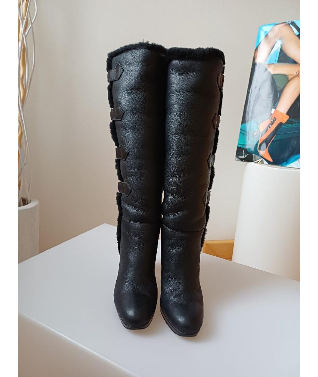 SERGIO ROSSI Черные кожаные сапоги, фото 6