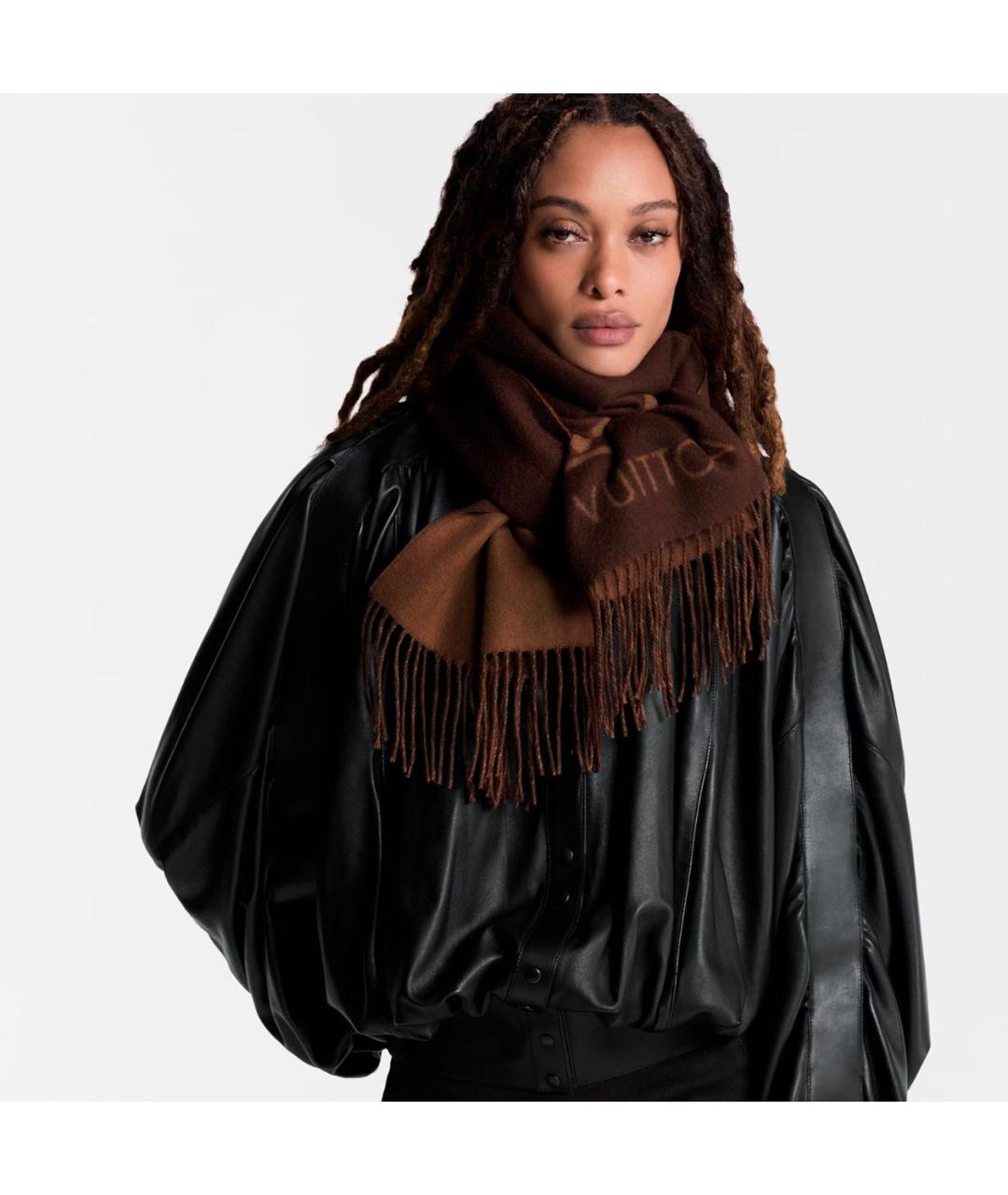 LOUIS VUITTON Коричневый кашемировый шарф, фото 3