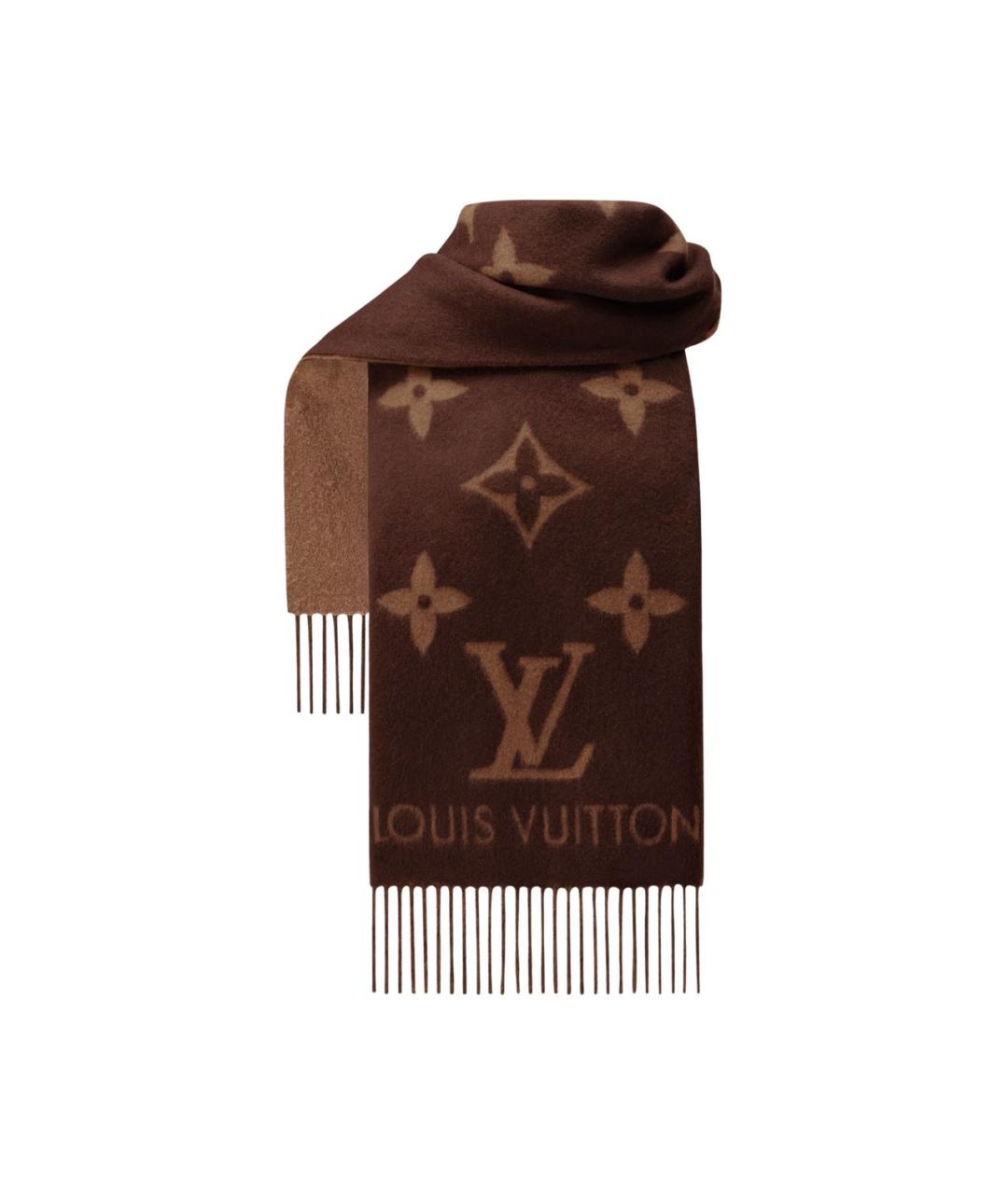 LOUIS VUITTON Коричневый кашемировый шарф, фото 2