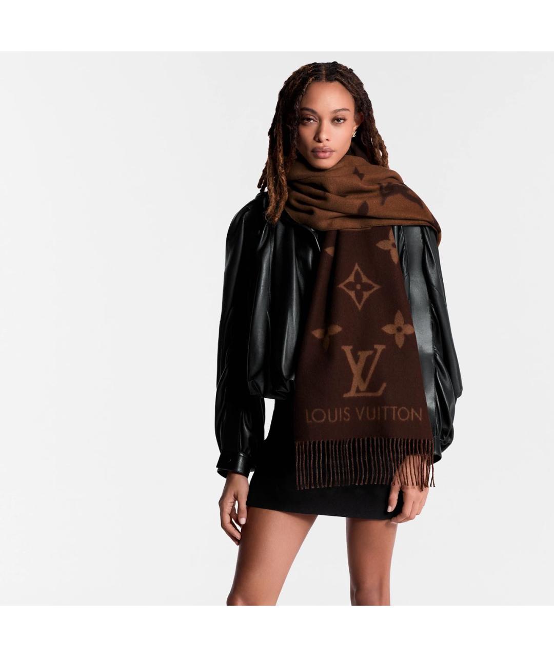 LOUIS VUITTON Коричневый кашемировый шарф, фото 4