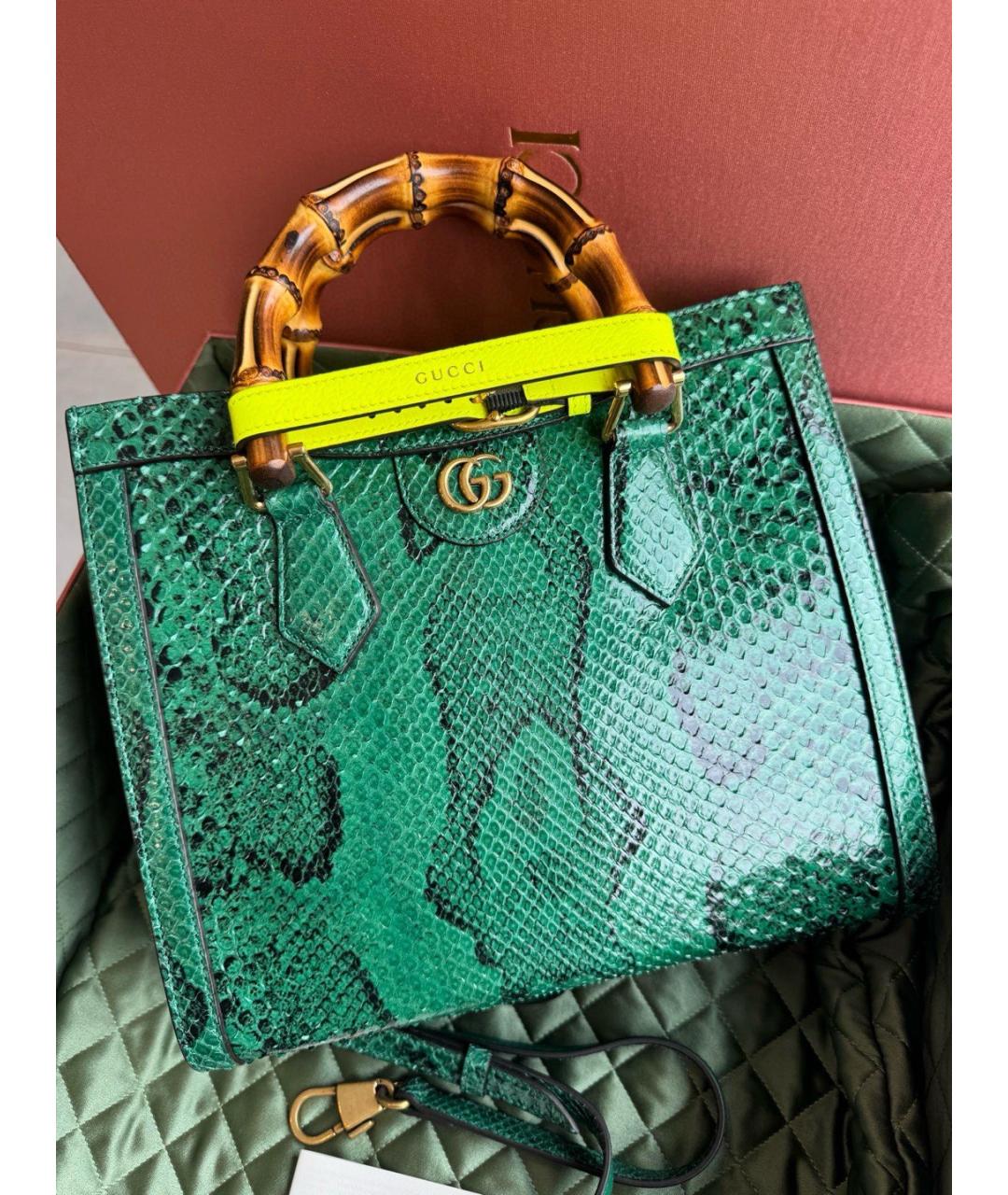 GUCCI Зеленая кожаная сумка тоут, фото 3