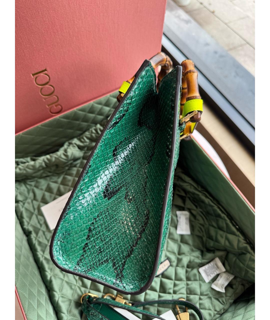 GUCCI Зеленая кожаная сумка тоут, фото 5