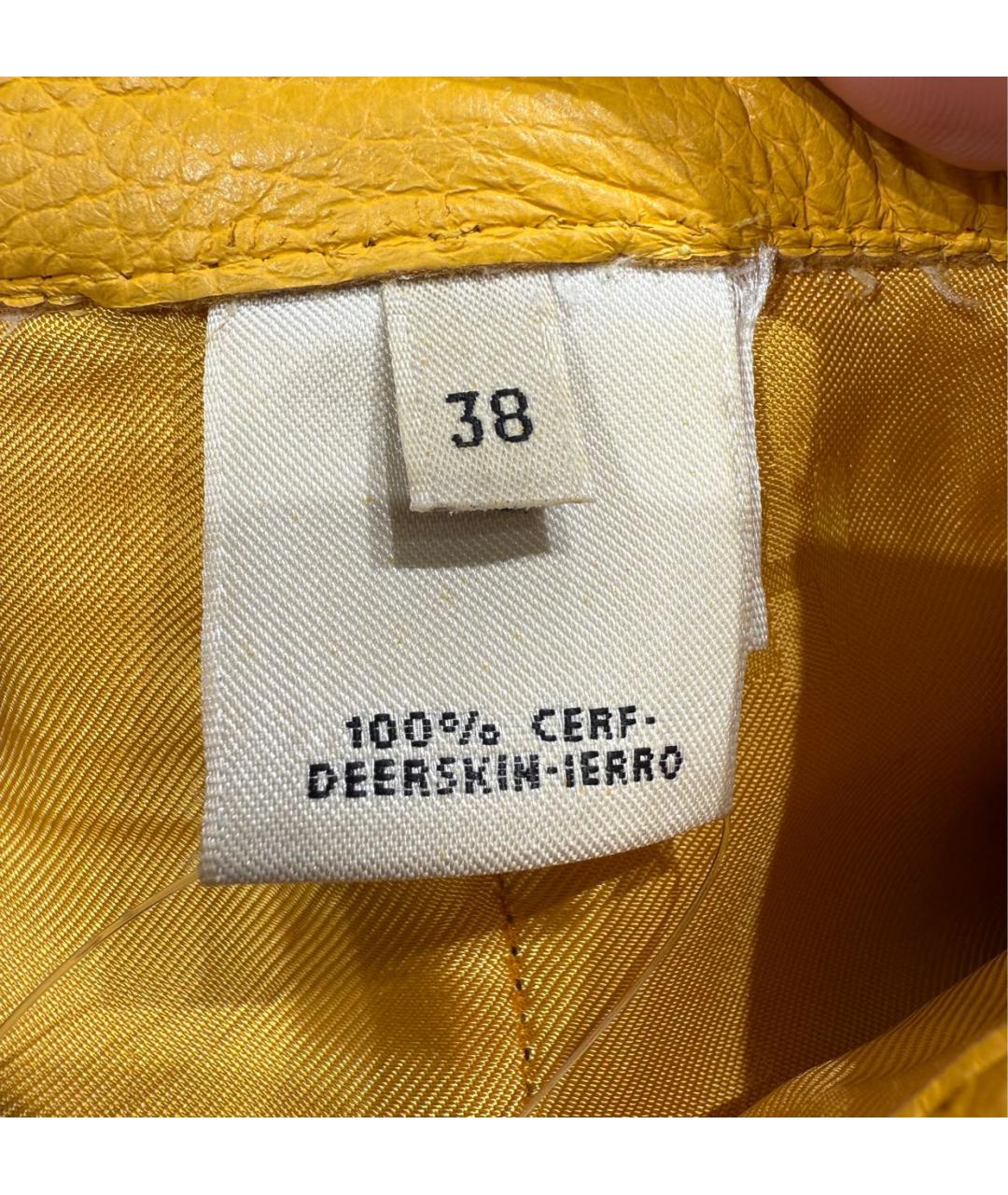 HERMES Горчичные кожаные шорты, фото 7