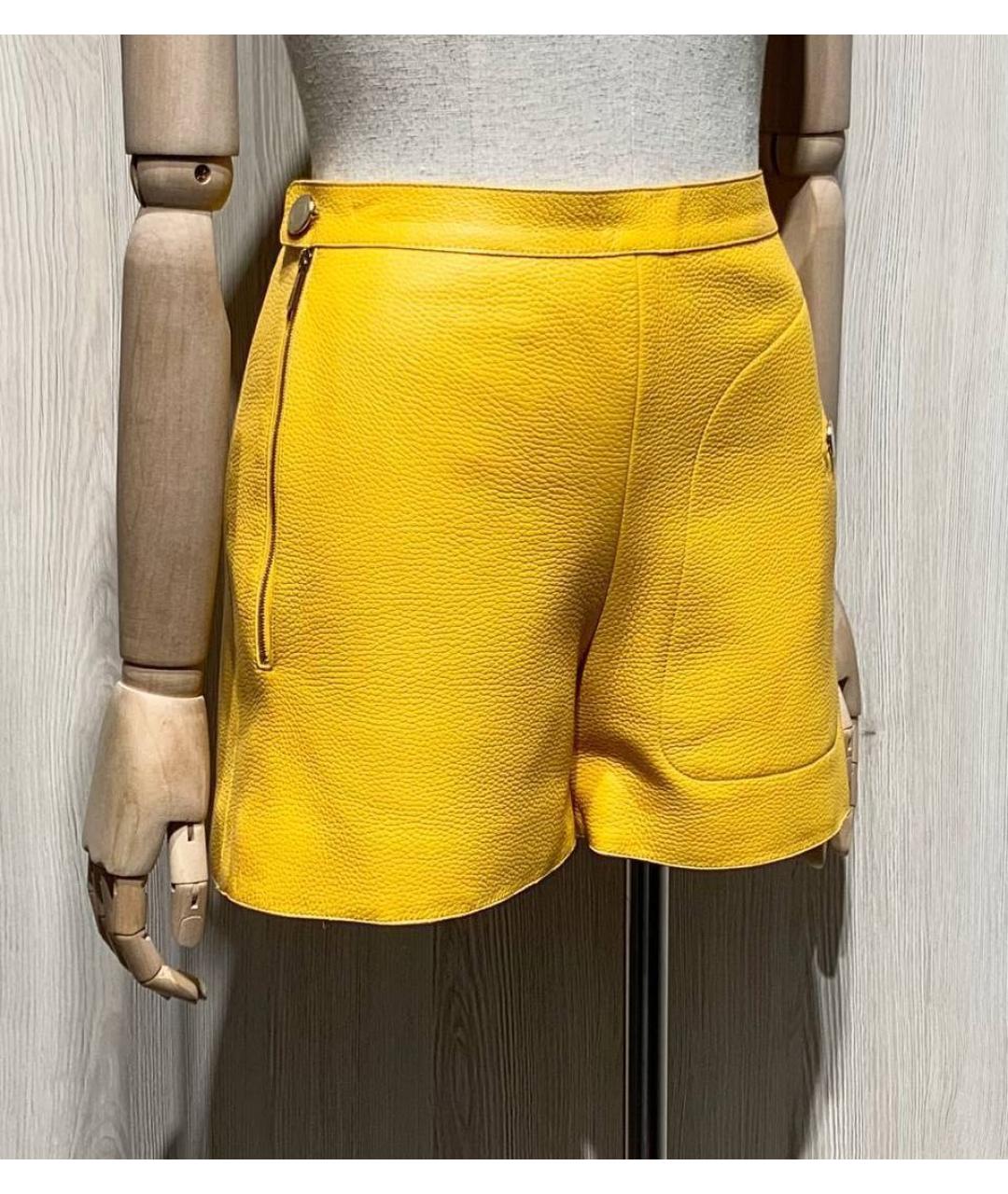 HERMES Горчичные кожаные шорты, фото 2