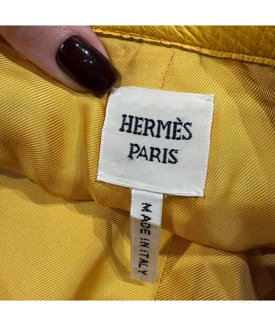 HERMES Горчичные кожаные шорты, фото 6