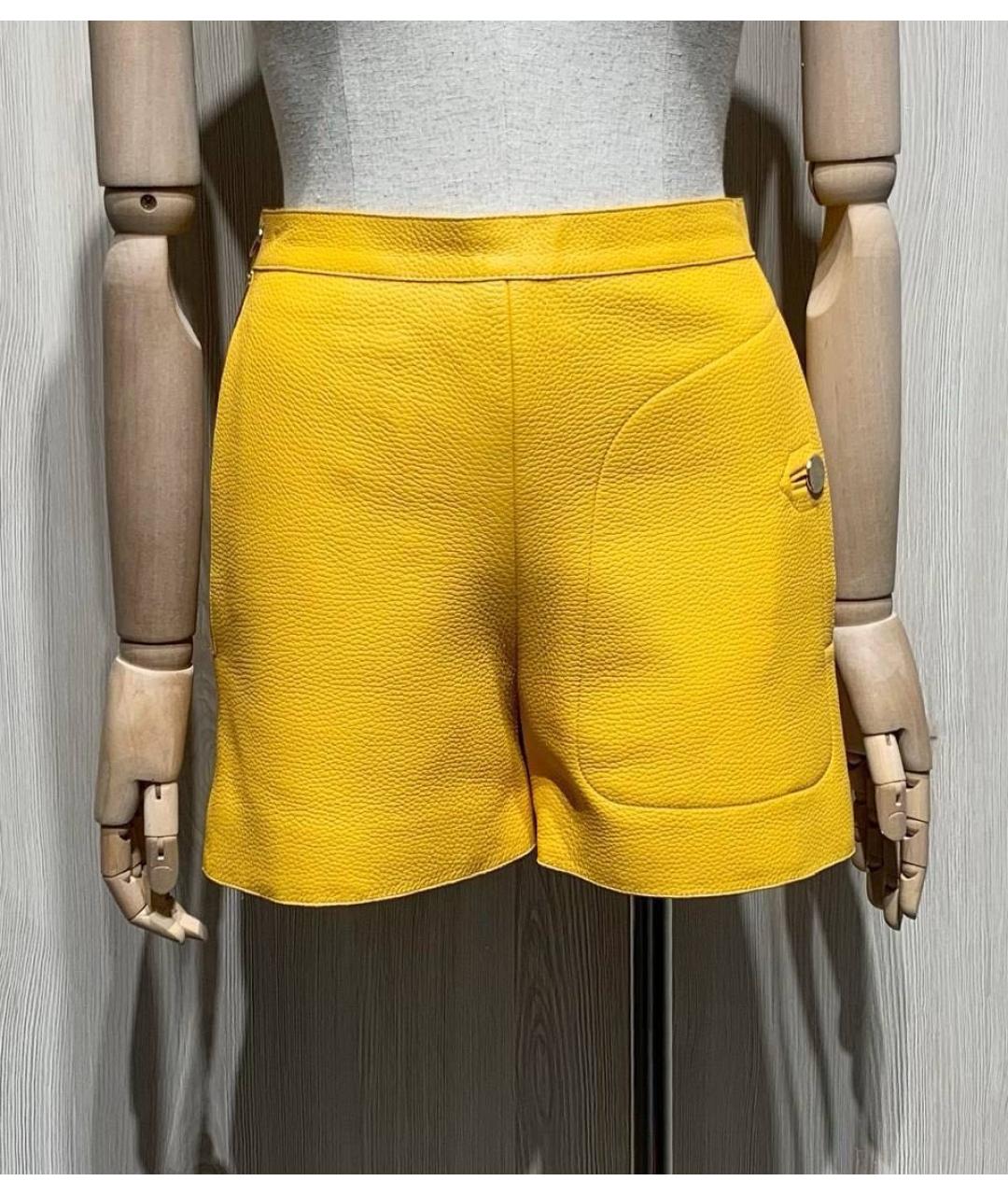 HERMES Горчичные кожаные шорты, фото 9