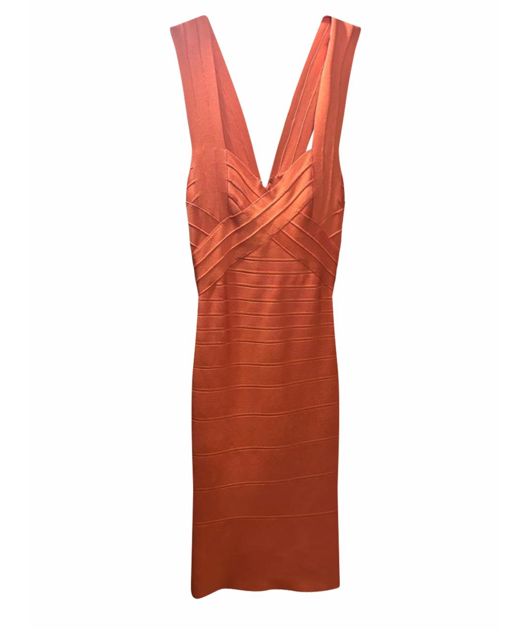 HERVE LEGER Коралловое синтетическое коктейльное платье, фото 1