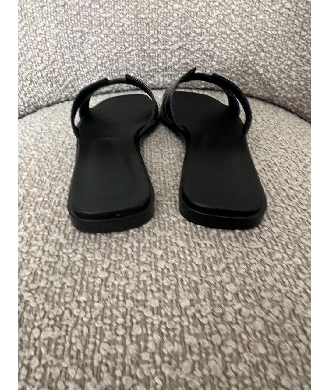 HERMES Черные кожаные шлепанцы, фото 4