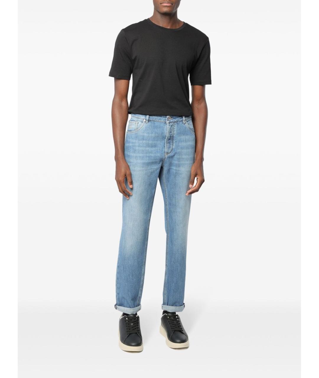 BRUNELLO CUCINELLI Голубые хлопковые джинсы скинни, фото 5