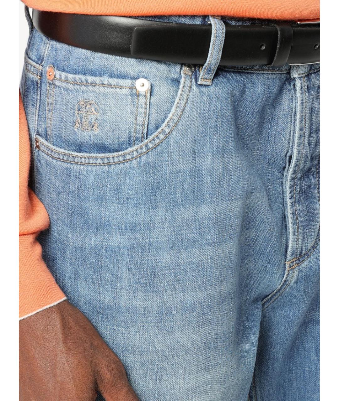 BRUNELLO CUCINELLI Голубые хлопковые джинсы скинни, фото 6