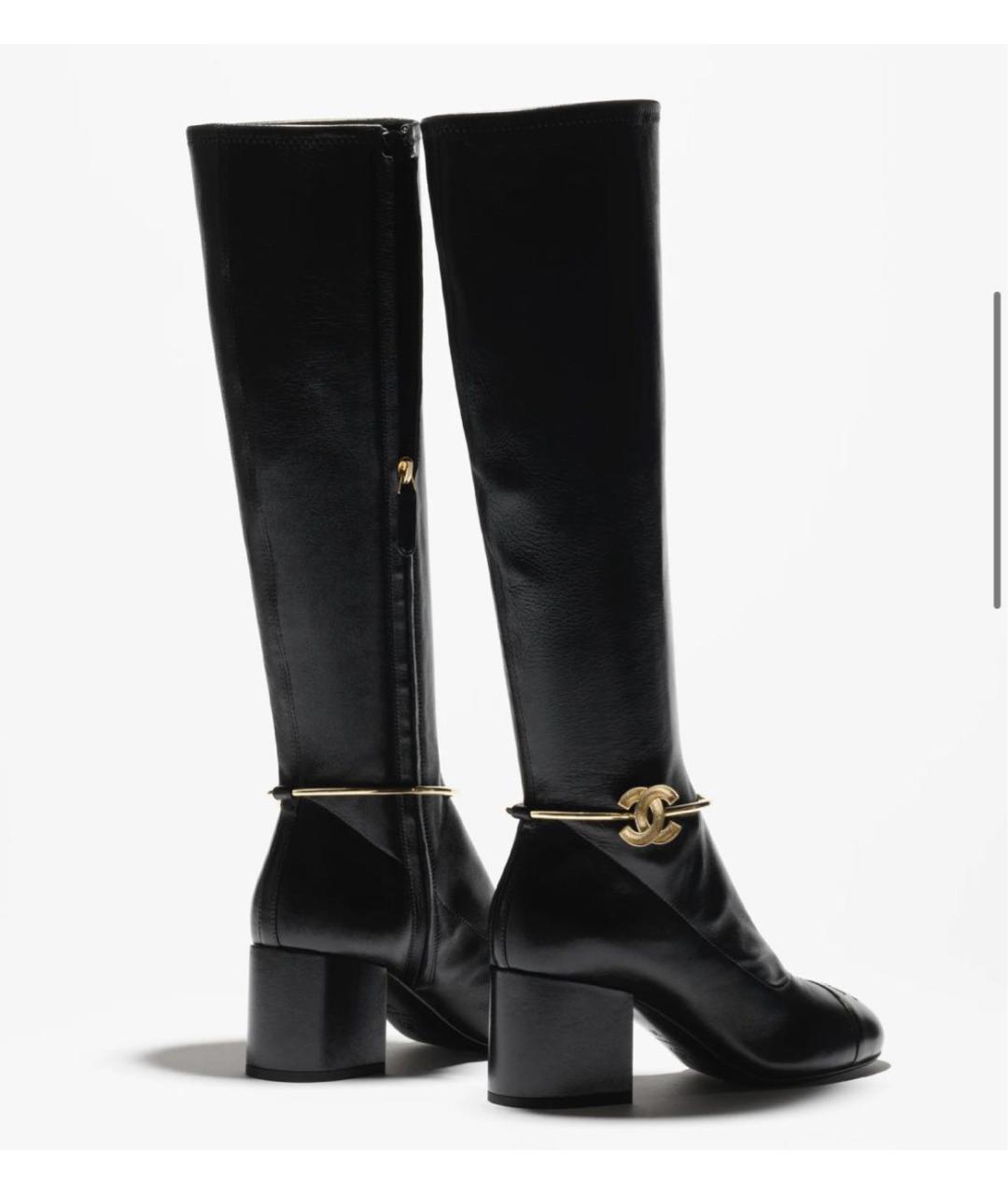 CHANEL Черные кожаные сапоги, фото 2