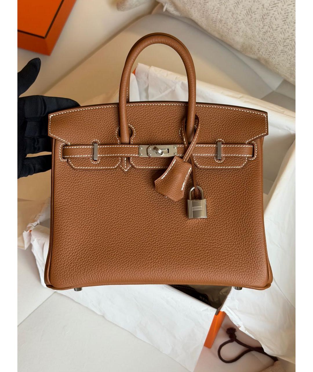 HERMES Коричневая кожаная сумка с короткими ручками, фото 6