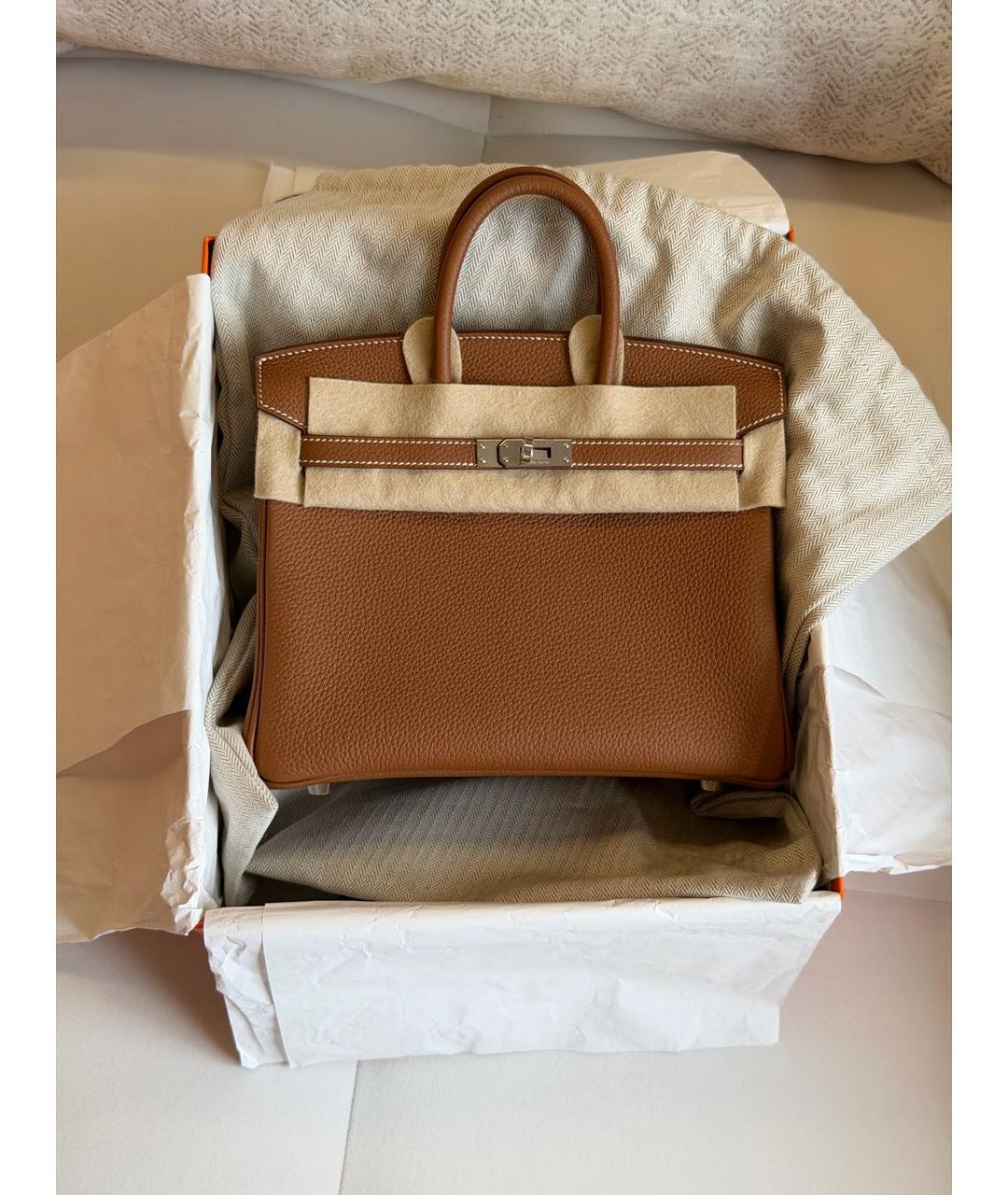 HERMES Коричневая кожаная сумка с короткими ручками, фото 4