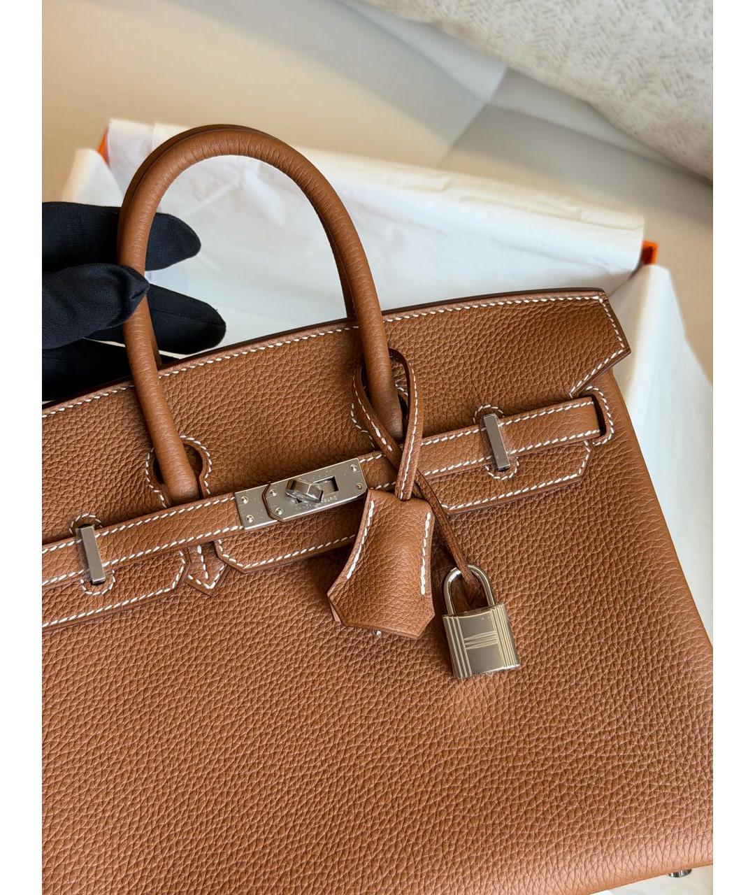 HERMES Коричневая кожаная сумка с короткими ручками, фото 5