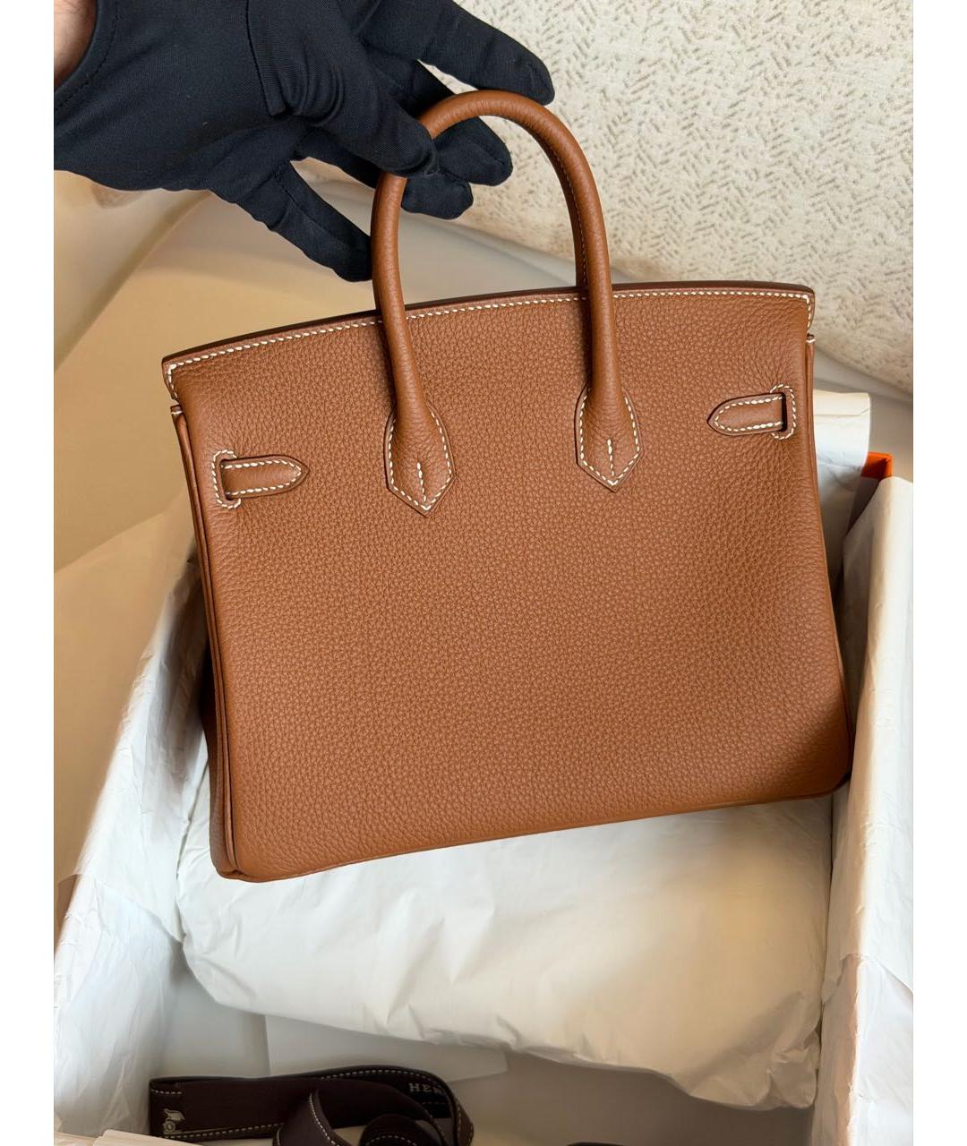 HERMES Коричневая кожаная сумка с короткими ручками, фото 3