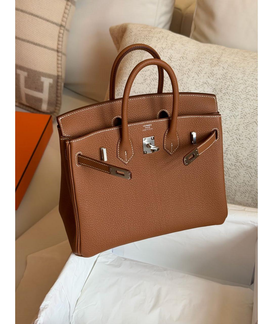 HERMES Коричневая кожаная сумка с короткими ручками, фото 2