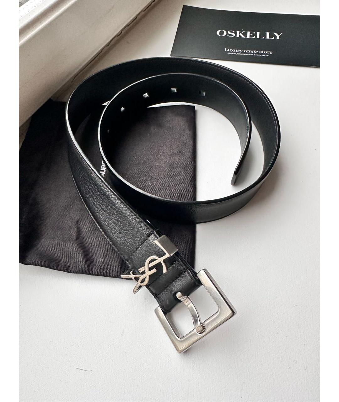 SAINT LAURENT Черный кожаный ремень, фото 4