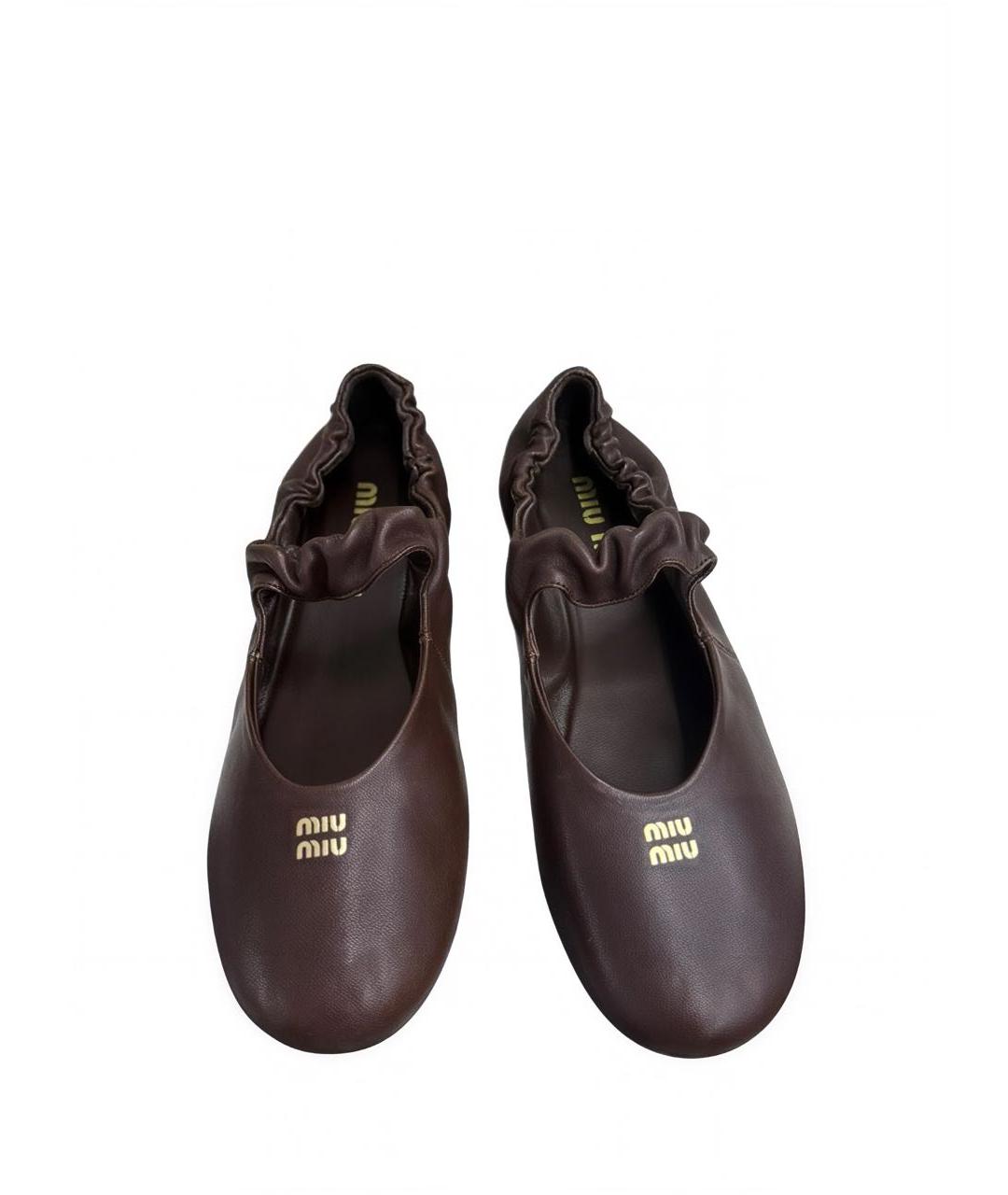 MIU MIU Бордовые кожаные балетки, фото 2