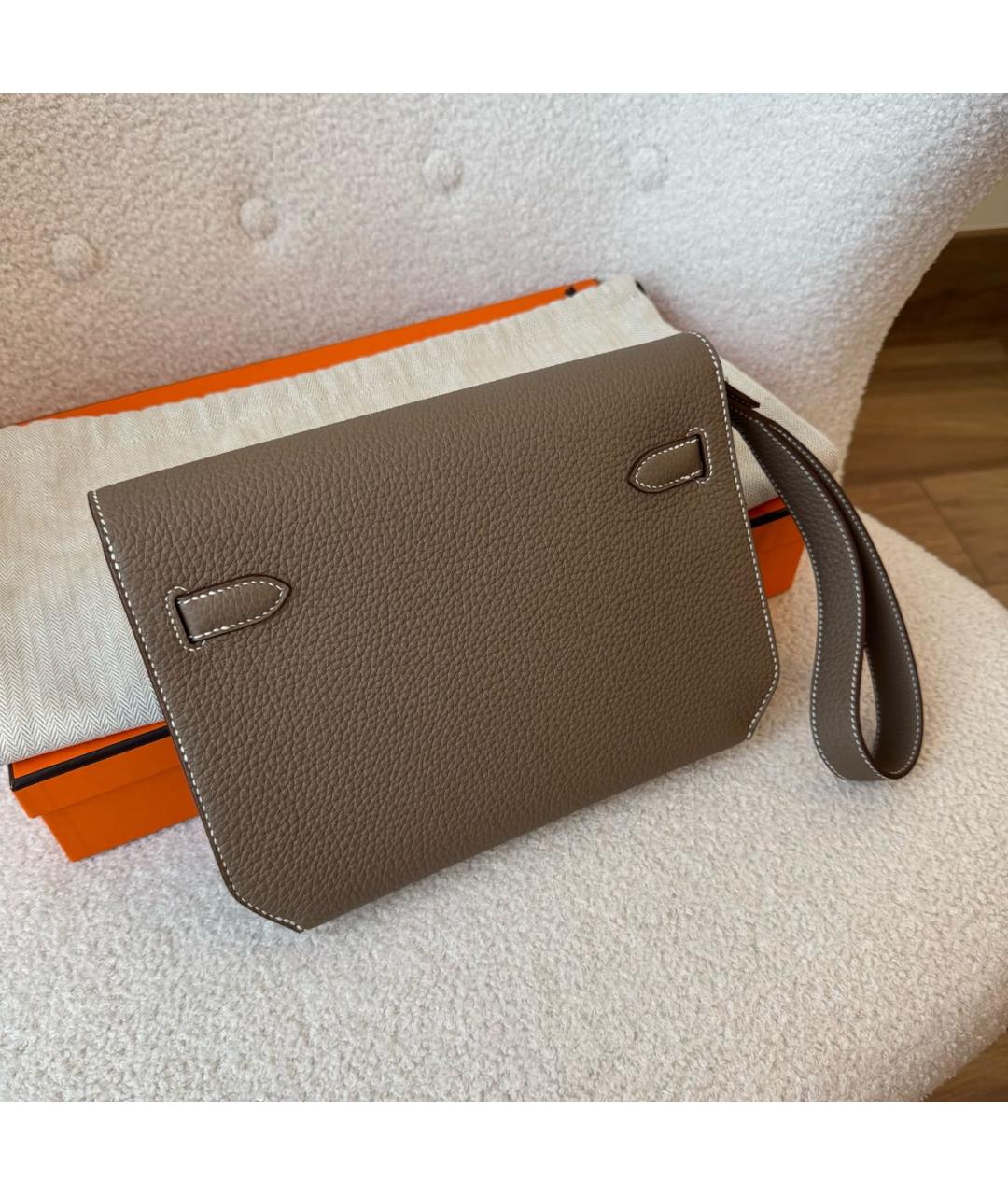 HERMES Коричневая кожаная барсетка, фото 3