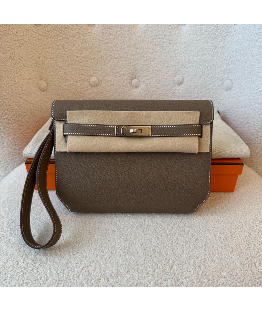 HERMES Коричневая кожаная барсетка, фото 2