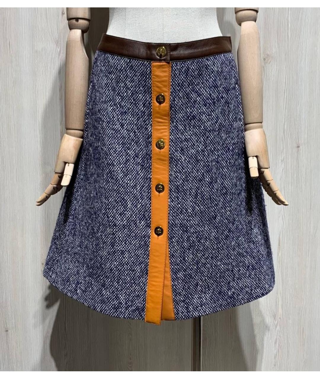 LOUIS VUITTON Синяя шерстяная юбка миди, фото 7