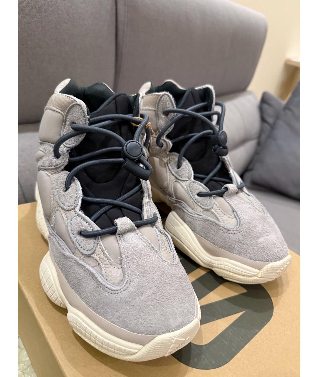 ADIDAS YEEZY Бежевые замшевые высокие кроссовки / кеды, фото 5