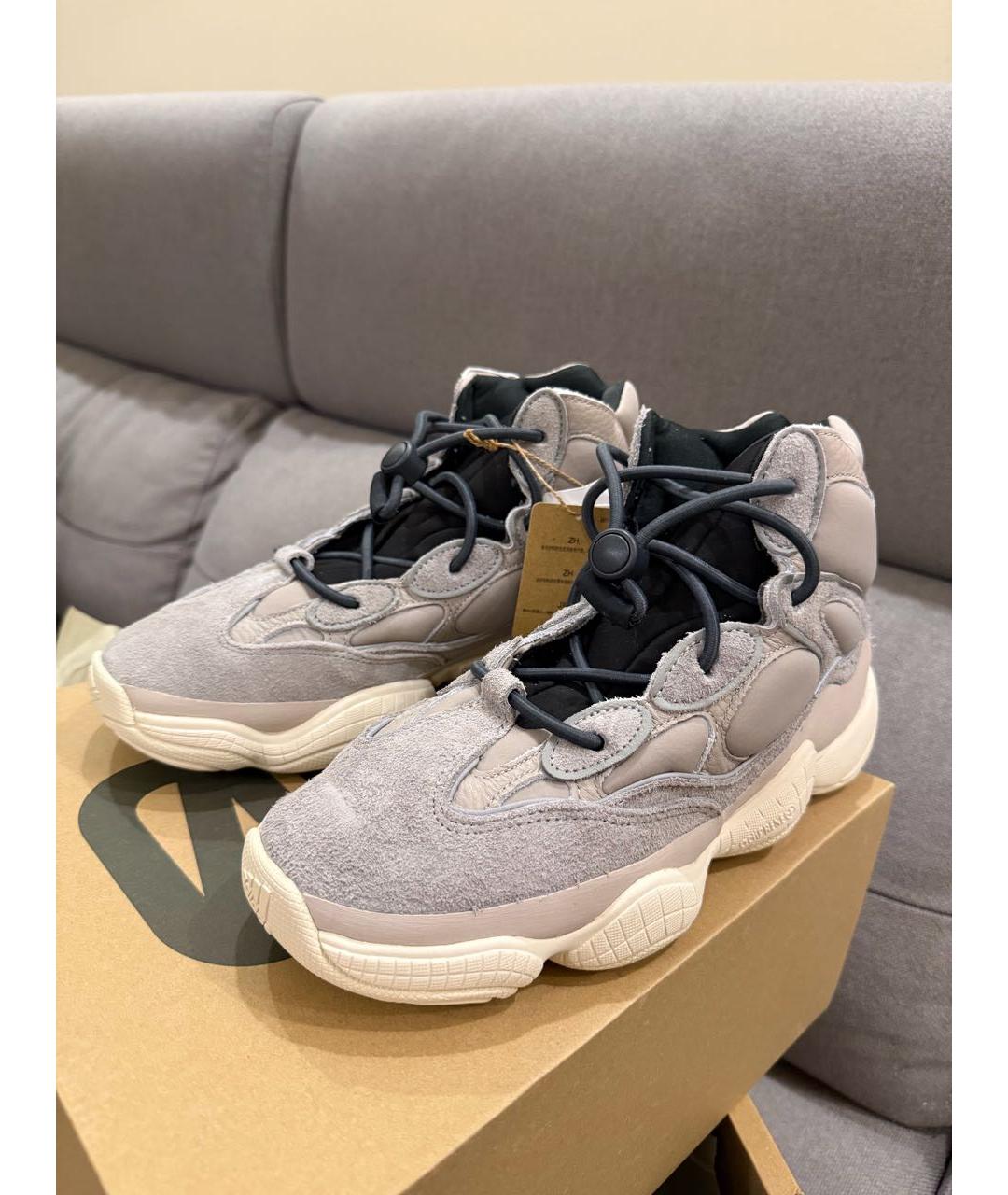 ADIDAS YEEZY Бежевые замшевые высокие кроссовки / кеды, фото 6