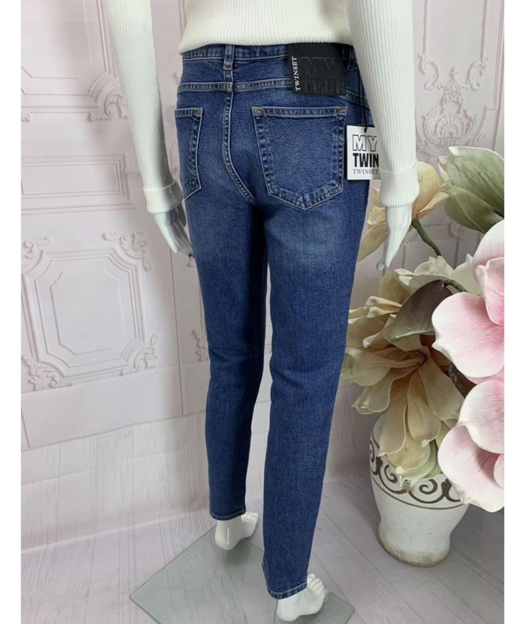 TWIN-SET Синие хлопко-эластановые джинсы слим, фото 6