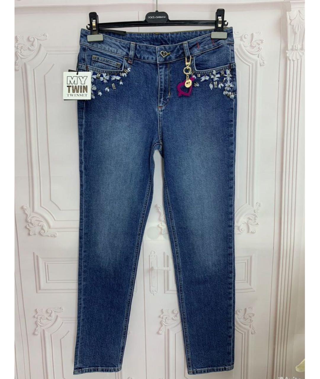 TWIN-SET Синие хлопко-эластановые джинсы слим, фото 8