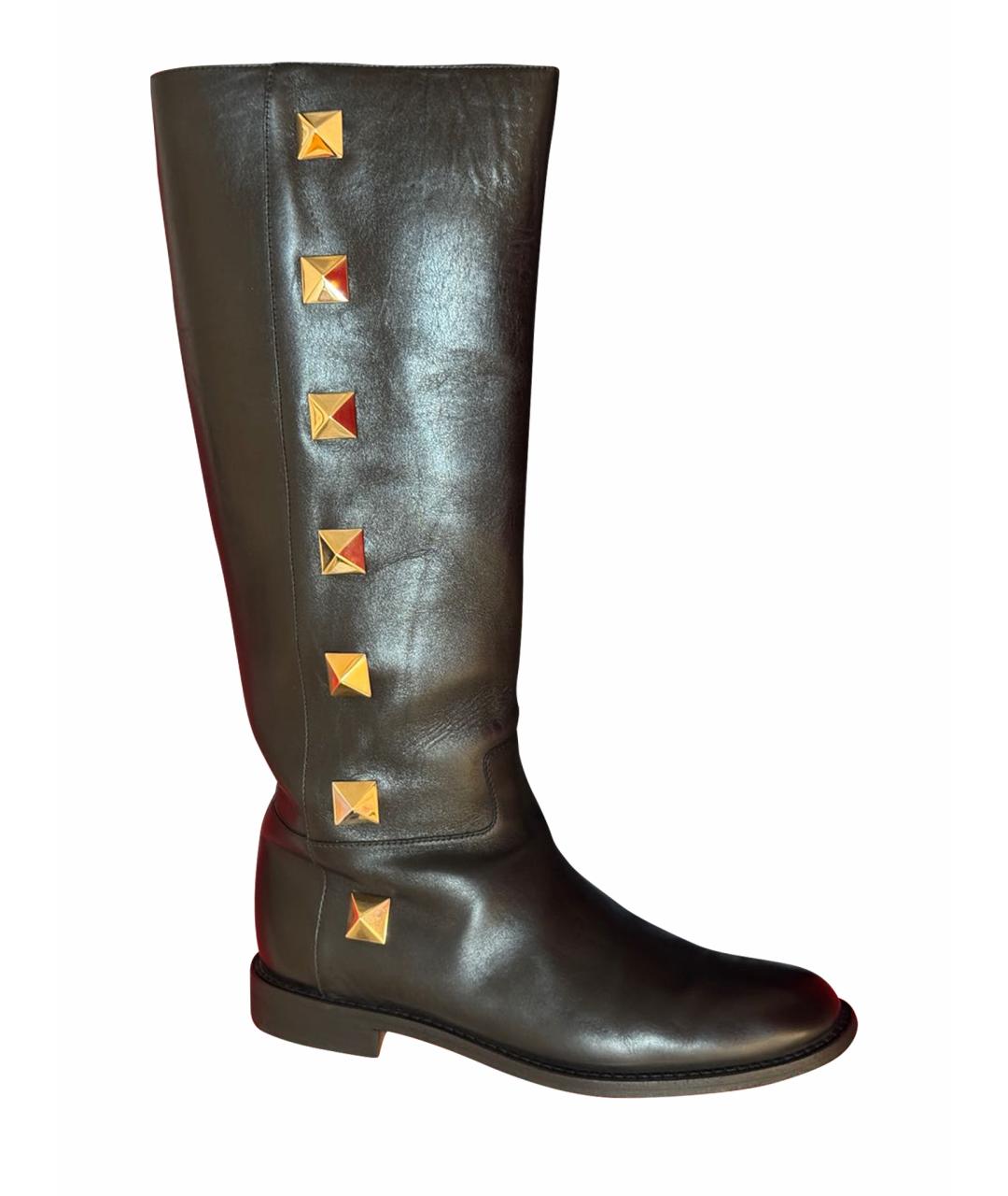 VALENTINO Черные кожаные сапоги, фото 1