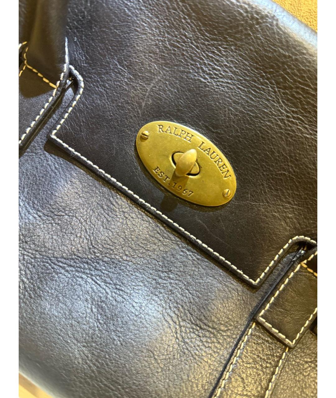 RALPH LAUREN Черная кожаная сумка с короткими ручками, фото 3