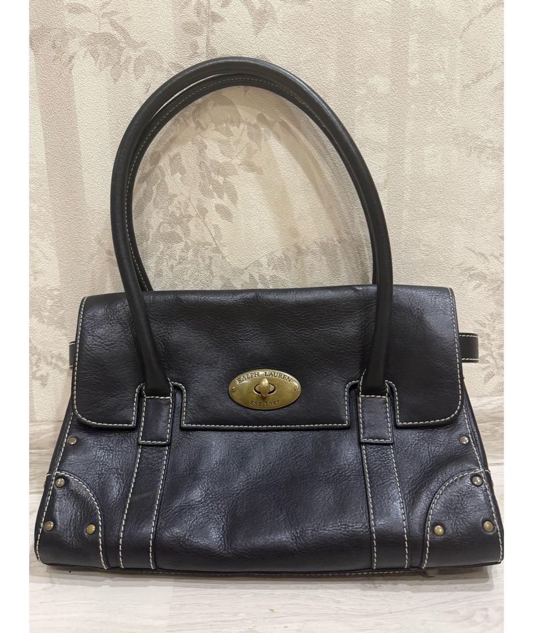 RALPH LAUREN Черная кожаная сумка с короткими ручками, фото 6