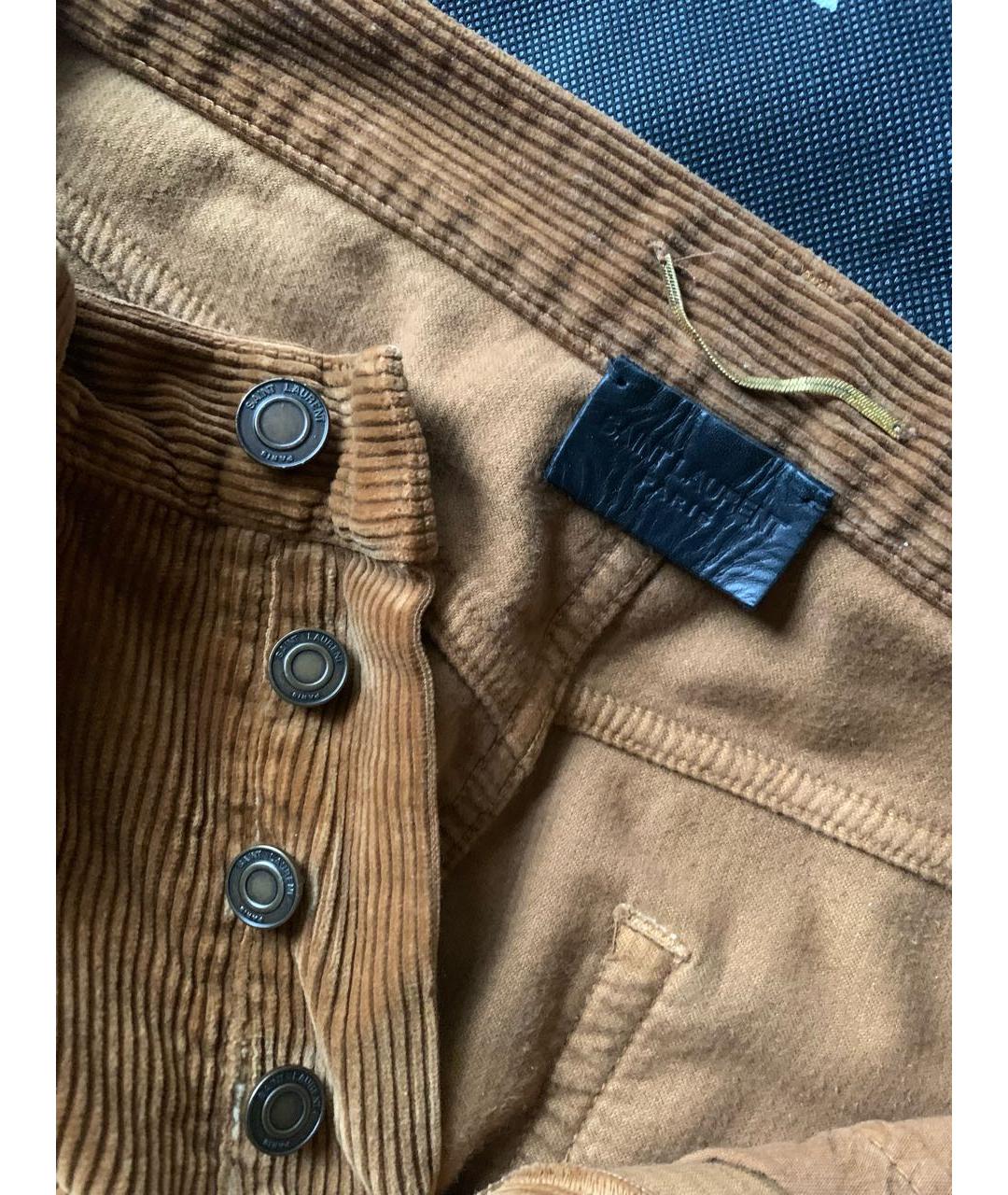 SAINT LAURENT Коричневые хлопковые прямые брюки, фото 2