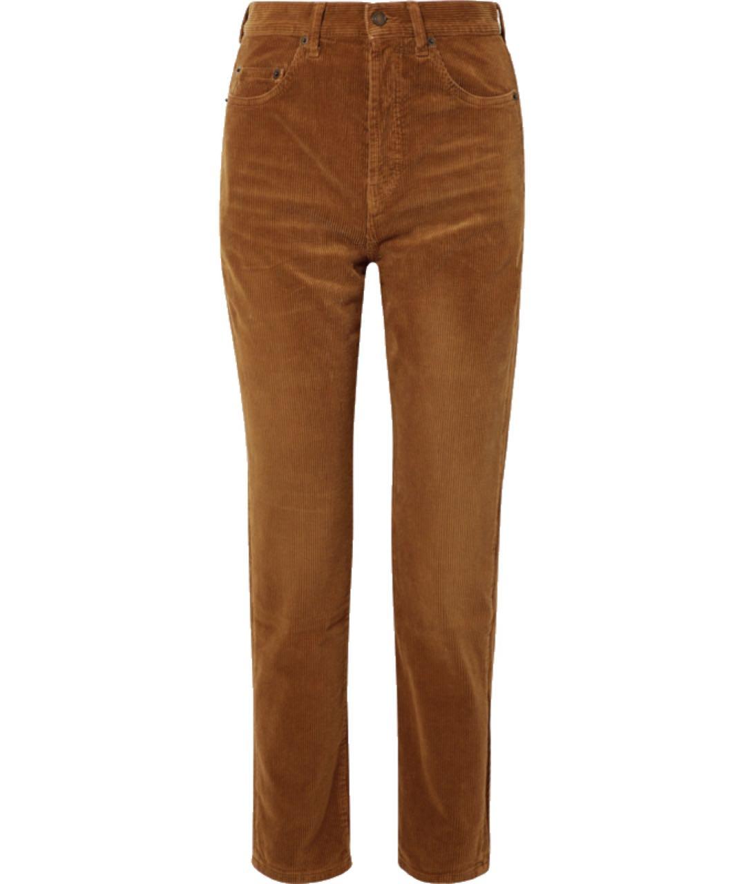 SAINT LAURENT Коричневые хлопковые прямые брюки, фото 1