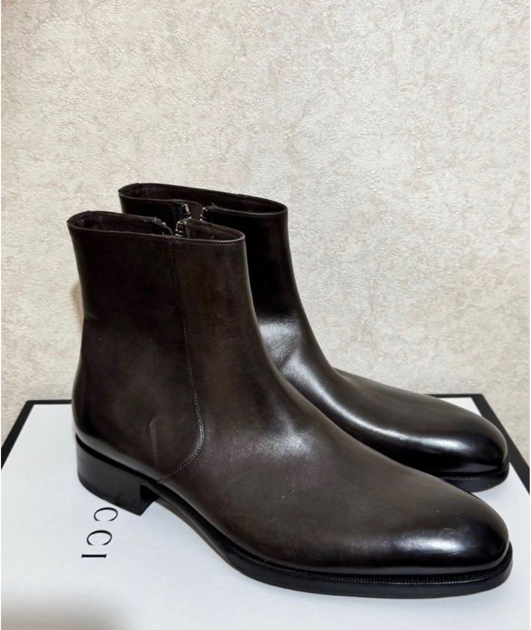 TOM FORD Коричневые кожаные высокие ботинки, фото 4