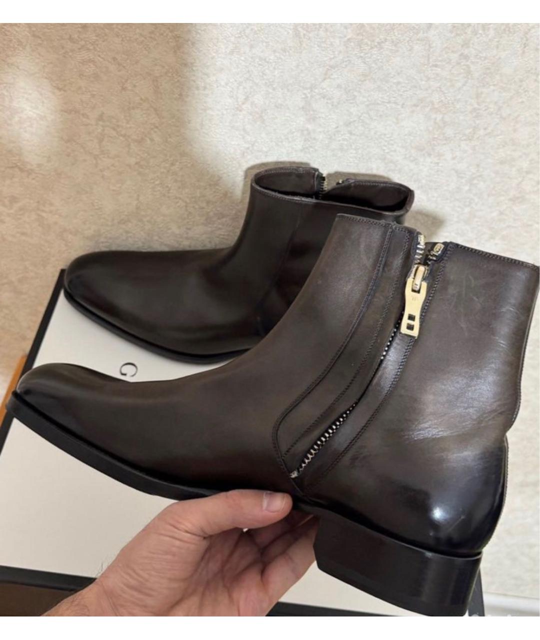 TOM FORD Коричневые кожаные высокие ботинки, фото 3