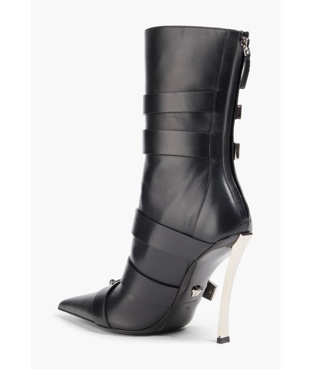 VERSACE Черные кожаные ботильоны, фото 4