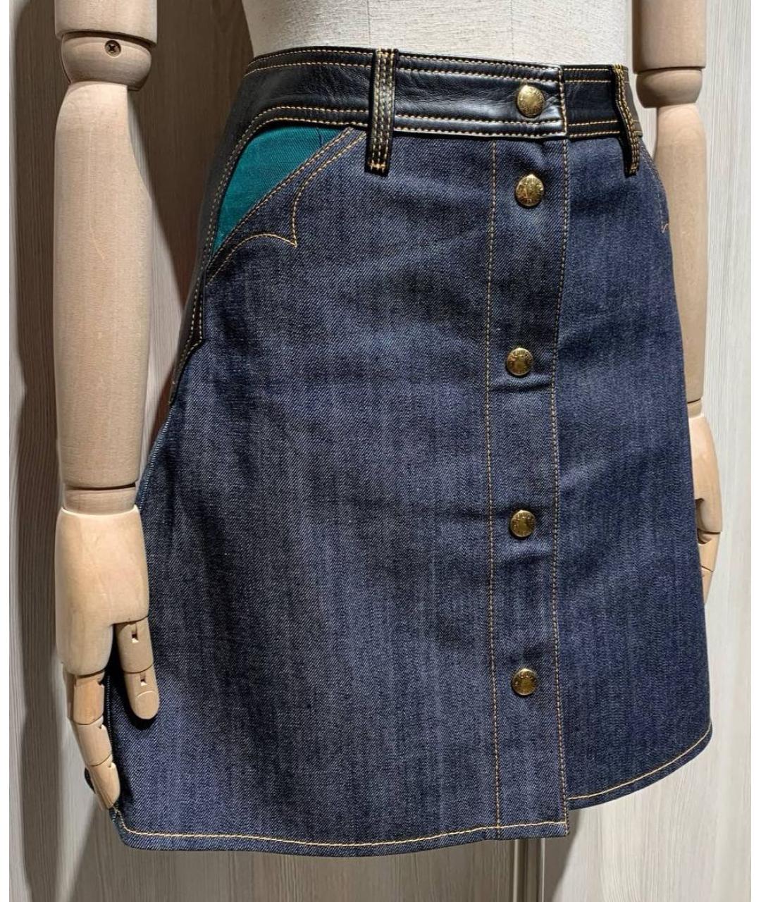 LOUIS VUITTON Темно-синяя хлопковая юбка мини, фото 2