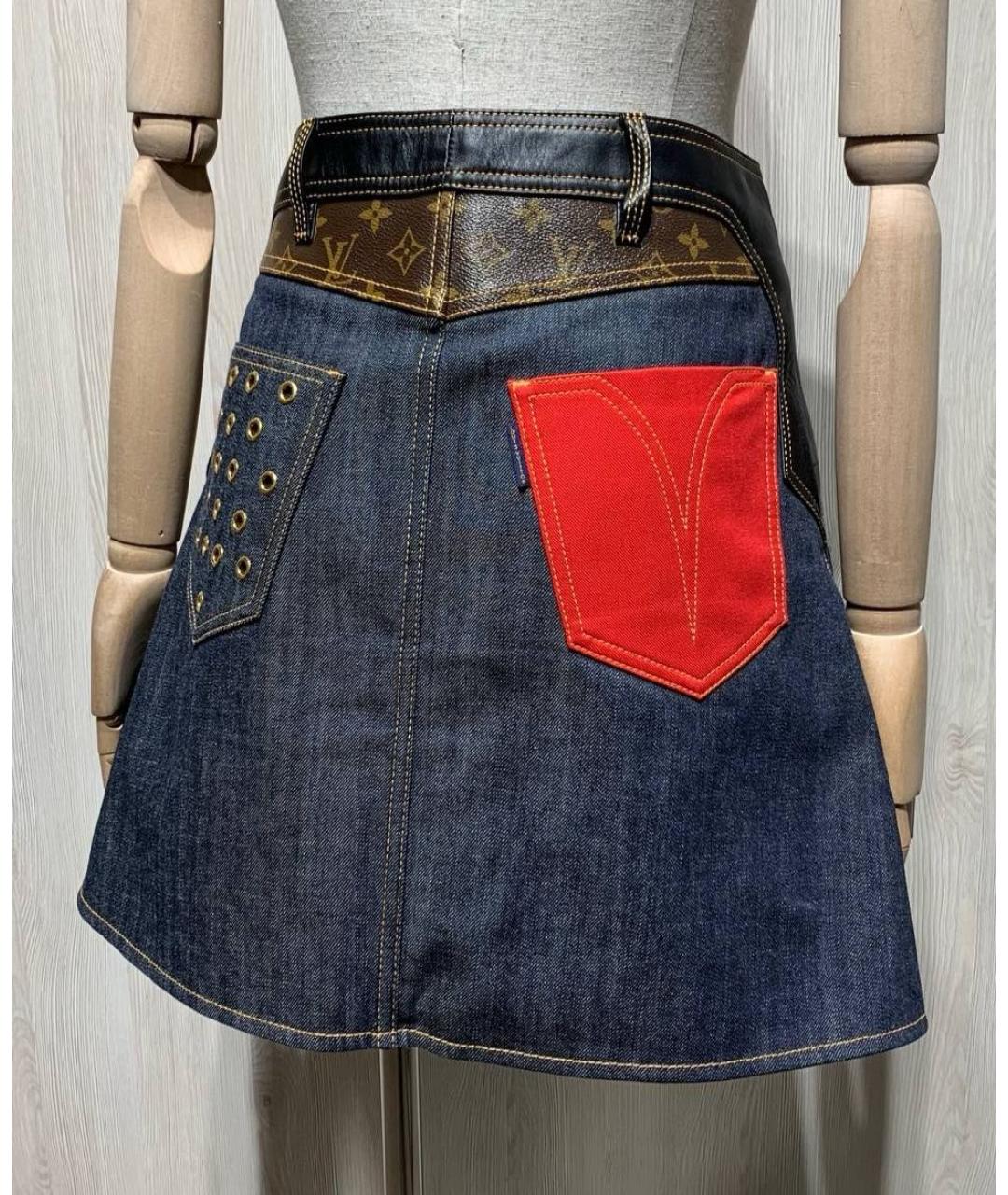LOUIS VUITTON Темно-синяя хлопковая юбка мини, фото 4